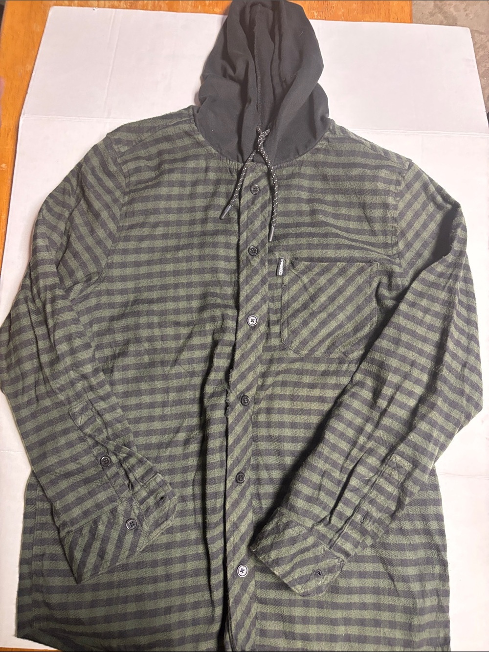 Tony Hawk Olive and Charcoal Striped Hooded Shirt Jacket